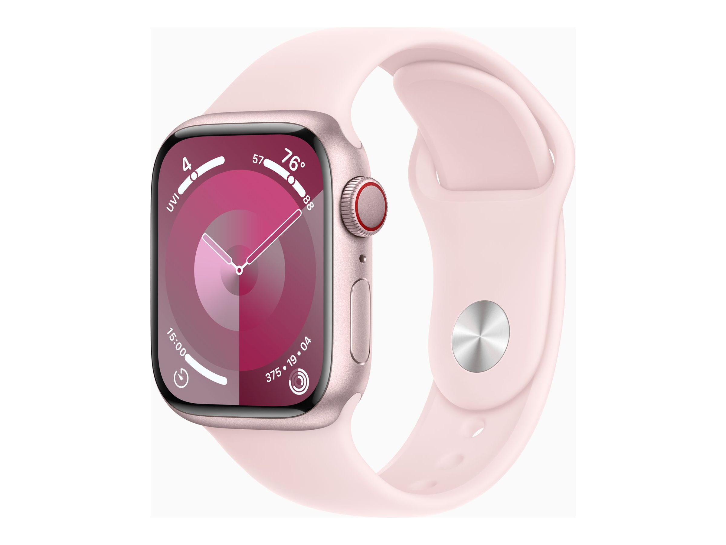 Apple Watch Series 9 (GPS + Cellular) - 41 mm - aluminium rose - montre intelligente avec bande sport - fluoroélastomère - rose pâle - taille du bracelet : S/M - 64 Go - Wi-Fi, LTE, UWB, Bluetooth - 4G - 32.1 g - démo - 3M605F/A - Montres intelligentes