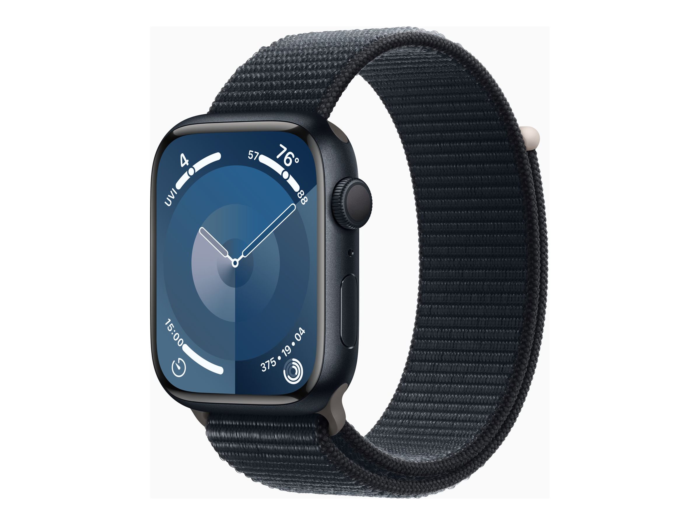 Apple Watch Series 9 (GPS) - 45 mm - aluminium minuit - montre intelligente avec boucle sport - deux couches de matières textiles tissées - minuit - 64 Go - Wi-Fi, UWB, Bluetooth - 38.7 g - MR9C3QF/A - Montres intelligentes
