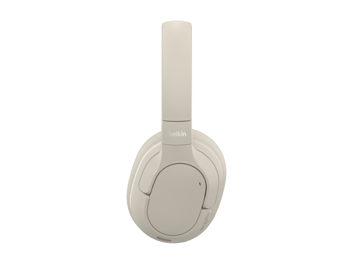 Belkin SoundForm Isolate - Écouteurs avec micro - circum-aural - Bluetooth - sans fil, filaire - Suppresseur de bruit actif - USB-C, jack 3,5mm - isolation acoustique - sable - AUD008HQSA - Écouteurs