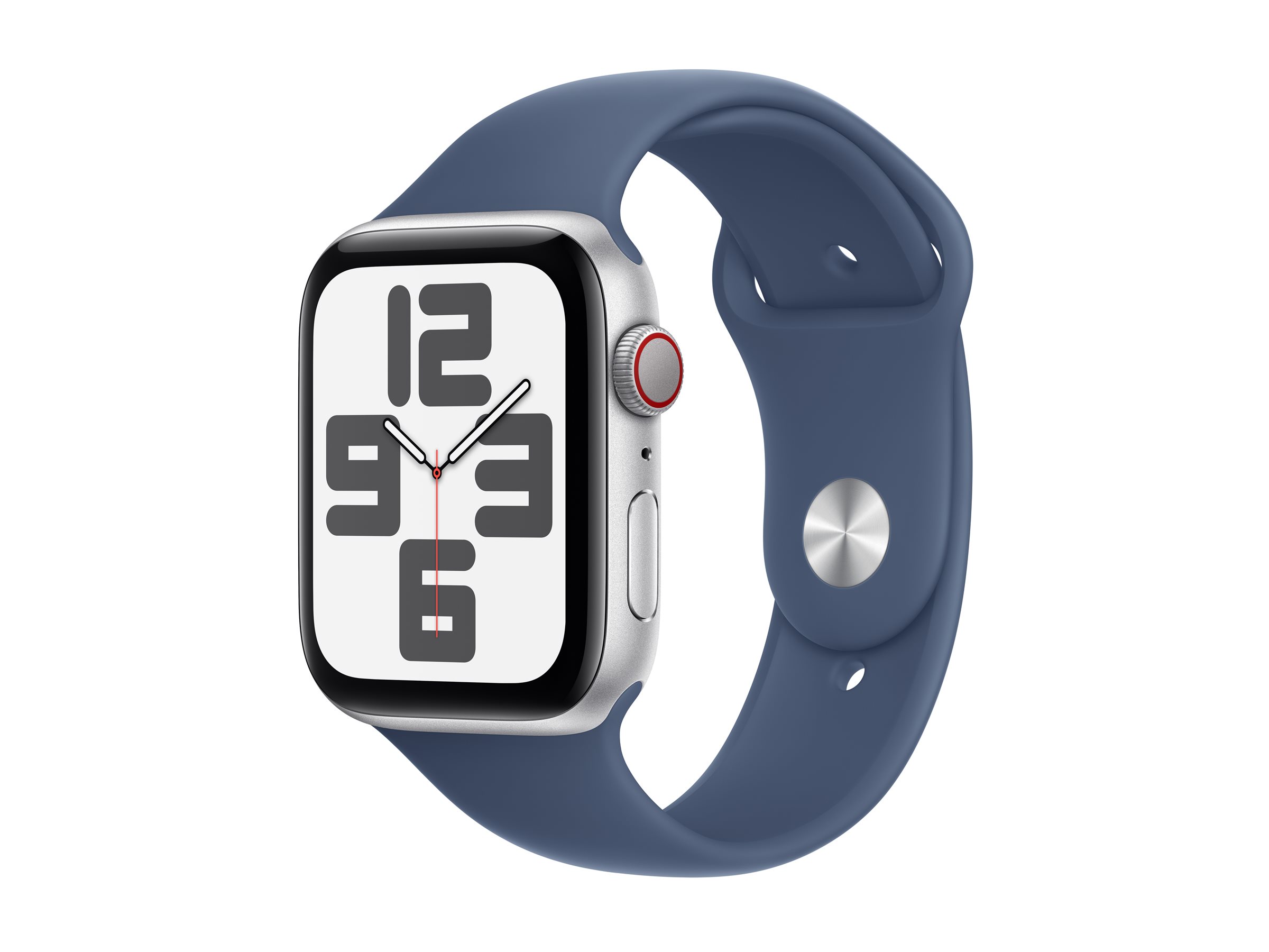 Apple Watch SE (GPS + Cellular) - 2e génération - 44 mm - aluminium argenté - montre intelligente avec bande sport - fluoroélastomère - denim - taille du bracelet : M/L - 32 Go - LTE, Wi-Fi 4, Bluetooth - 4G - 33 g - MXGQ3QF/A - Montres intelligentes