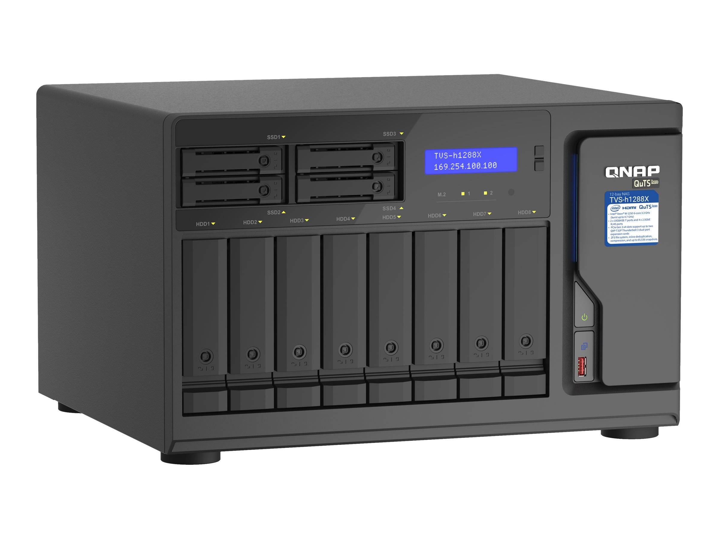 QNAP TVS-h1288X - Serveur NAS - 12 Baies - SATA 6Gb/s - RAID RAID 0, 1, 5, 6, 10, 50, JBOD, disque de réserve 5, 6 disques de secours, 60, disque de réserve 10, RAID TP - RAM 16 Go - Gigabit Ethernet / 2.5 Gigabit Ethernet / 10 Gigabit Ethernet - iSCSI support - TVS-H1288X-W1250-16G - NAS