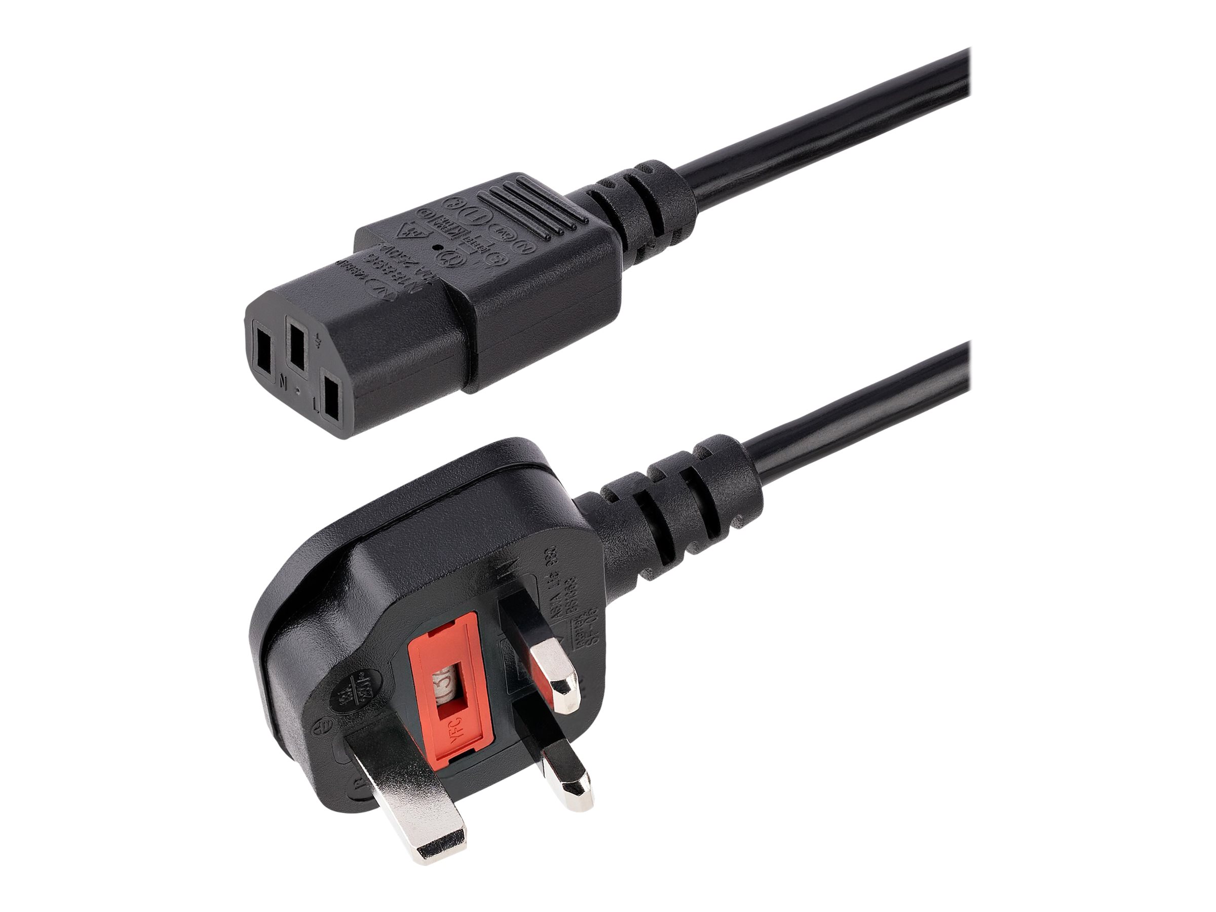 StarTech.com 3ft (1m) UK Computer Power Cable, BS 1363 to C13 Power Cord, 18AWG, 10A 250V, Black Replacement AC Power Cord, Monitor Power Cable, BS 1363 to IEC 60320 C13 Kettle Lead - PC Power Supply Cable (BS13U-1M-POWER-LEAD) - Câble d'alimentation - BS 1363 (P) pour power IEC 60320 C13 - CA 250 V - 10 A - 1 m - moulé - noir - BS13U-1M-POWER-LEAD - Câbles d'alimentation