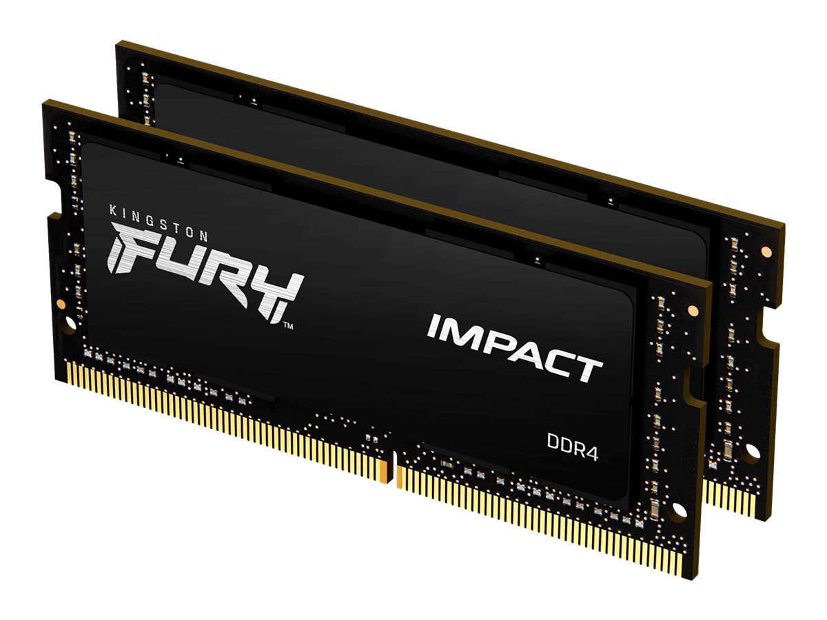 Kingston FURY Impact - DDR4 - kit - 64 Go: 2 x 32 Go - SO DIMM 260 broches - 2666 MHz / PC4-21300 - CL16 - 1.2 V - mémoire sans tampon - non ECC - noir - KF426S16IBK2/64 - Mémoire pour ordinateur portable