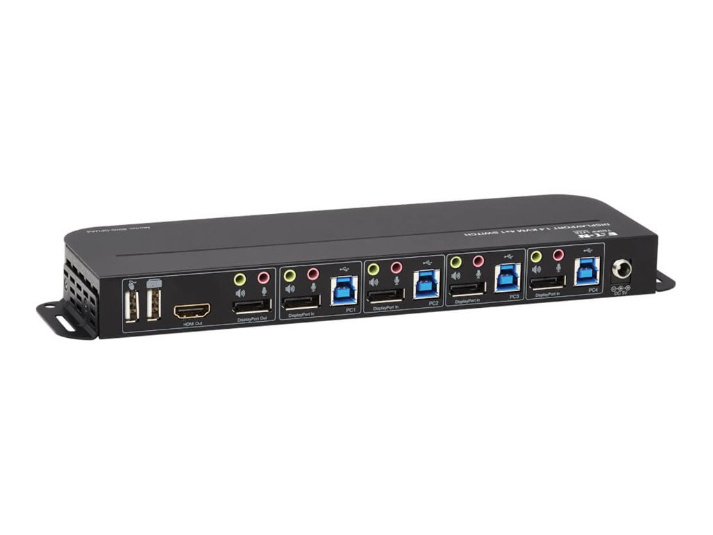 Eaton Tripp Lite series 4-Port DisplayPort KVM with Dual Console Ports (DP and HDMI), 4K 60Hz 4:4:4, DP1.4 with IR Remote - Commutateur écran-clavier-souris/audio/USB - 4 x KVM / audio / USB - 1 utilisateur local - de bureau - B005-DPUA4 - Commutateurs KVM