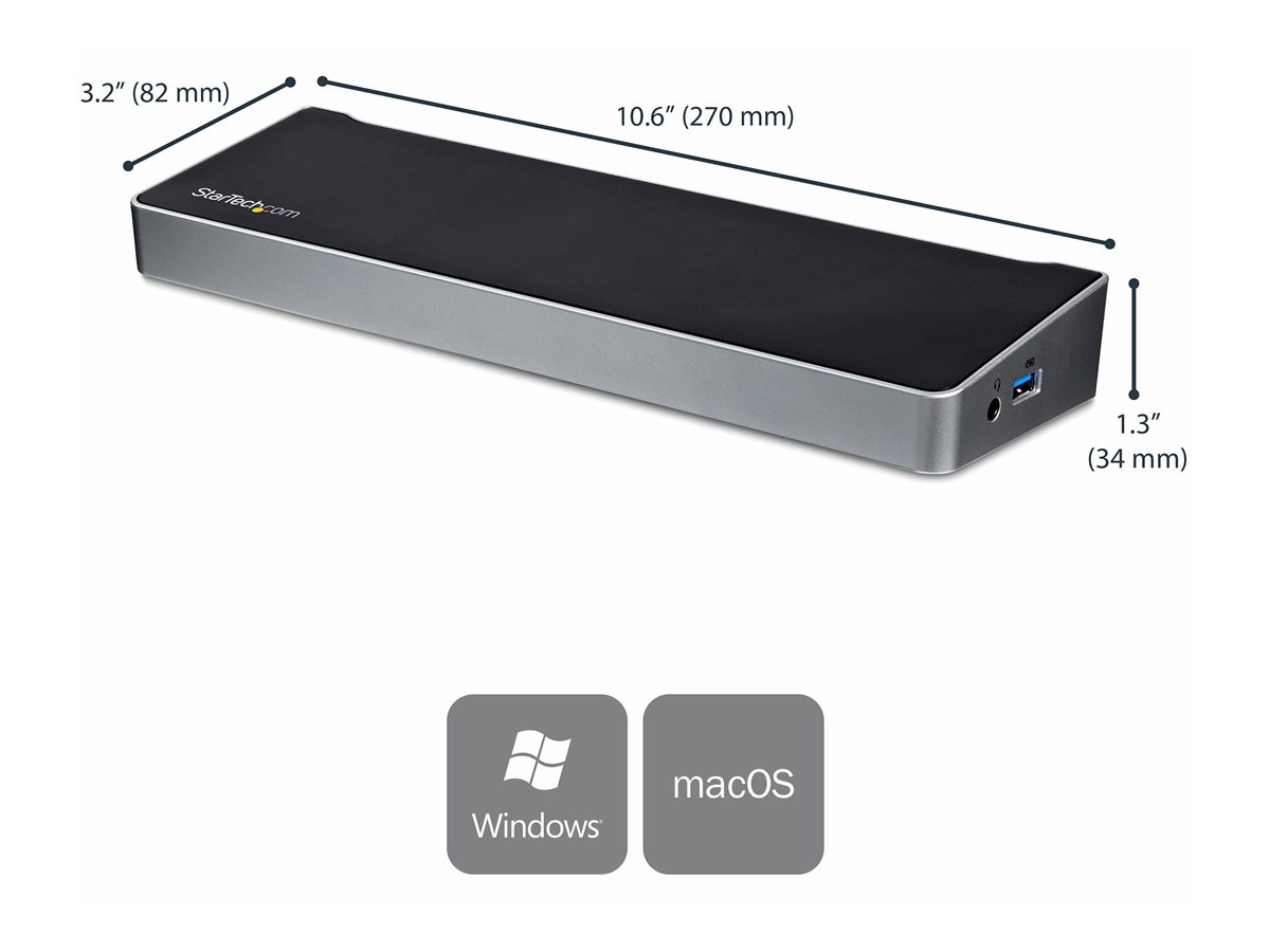 StarTech.com Station d'Accueil USB-C 4K, 60W PD, Hub 5x USB 3.2 5Gbps - Station d'accueil - USB-C - HDMI, 2 x DP - 1GbE - 60 Watt - DK30CH2DPPDU - Stations d'accueil pour ordinateur portable