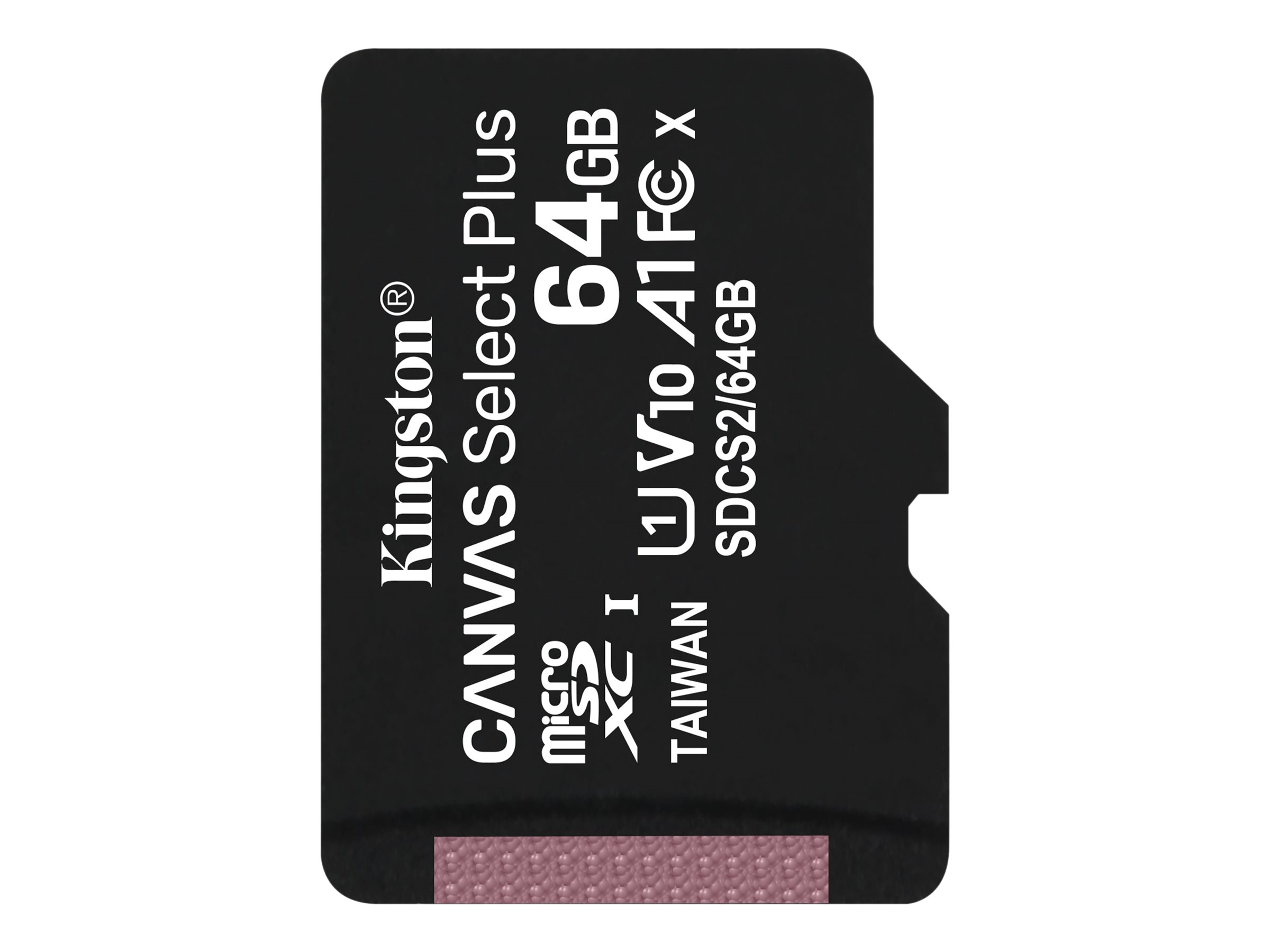 Kingston Canvas Select Plus - Carte mémoire flash - 64 Go - A1 / Video Class V10 / UHS Class 1 / Class10 - microSDXC UHS-I - SDCS2/64GBSP - Cartes flash