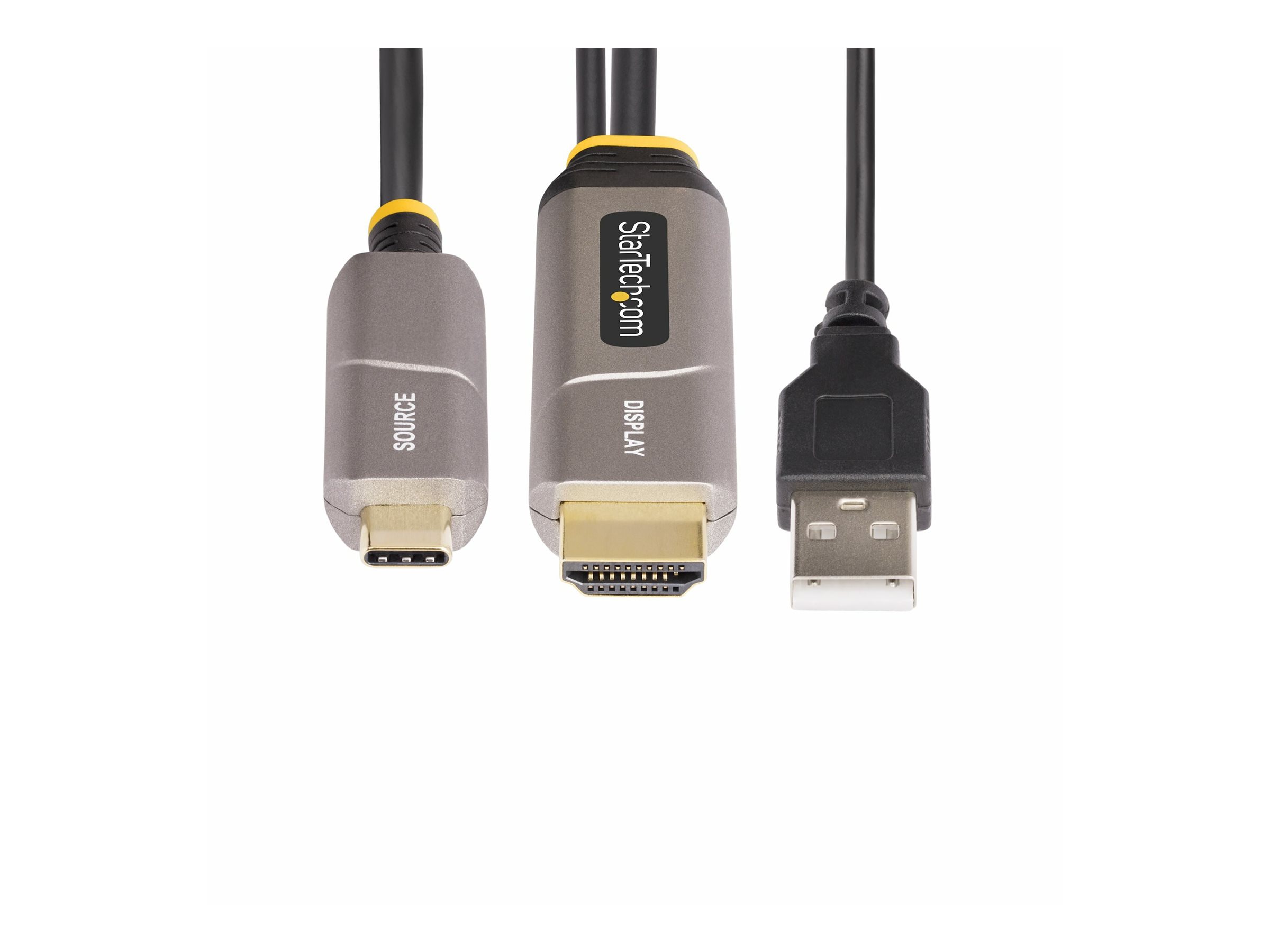 StarTech.com 50ft (15.2m) USB-C to HDMI 2.0 Active Optical Cable, 4K 60Hz - Câble HDMI - 24 pin USB-C mâle pour HDMI, USB (alimentation uniquement) mâle - 15.2 m - blindé/fibre optique - noir - actif, Active Optical Cable (AOC), Unidirectionnel, support pour 4K60Hz (3840 x 2160) - 146B-USBC-HDMI4K-AOC - Accessoires pour systèmes audio domestiques