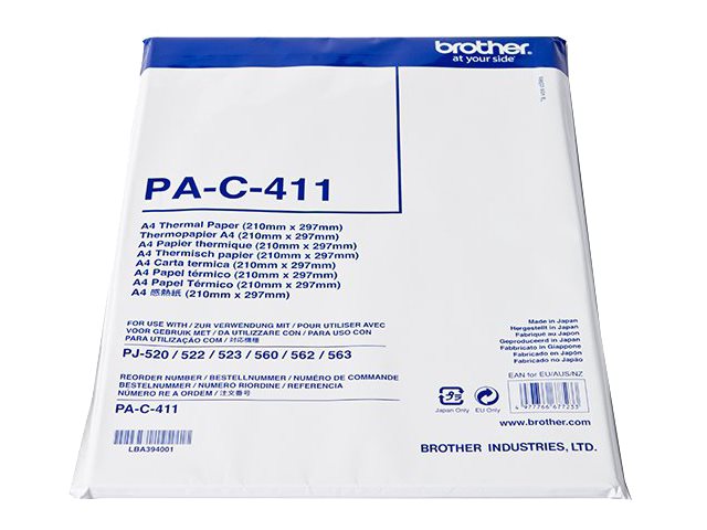 Brother - A4 (210 x 297 mm) 100 feuille(s) papier thermique - pour PocketJet PJ-673, PJ-722, PJ-723, PJ-762, PJ-763, PJ-763MFi, PJ-773; PocketJet 6 - PAC411 - Papier bureau