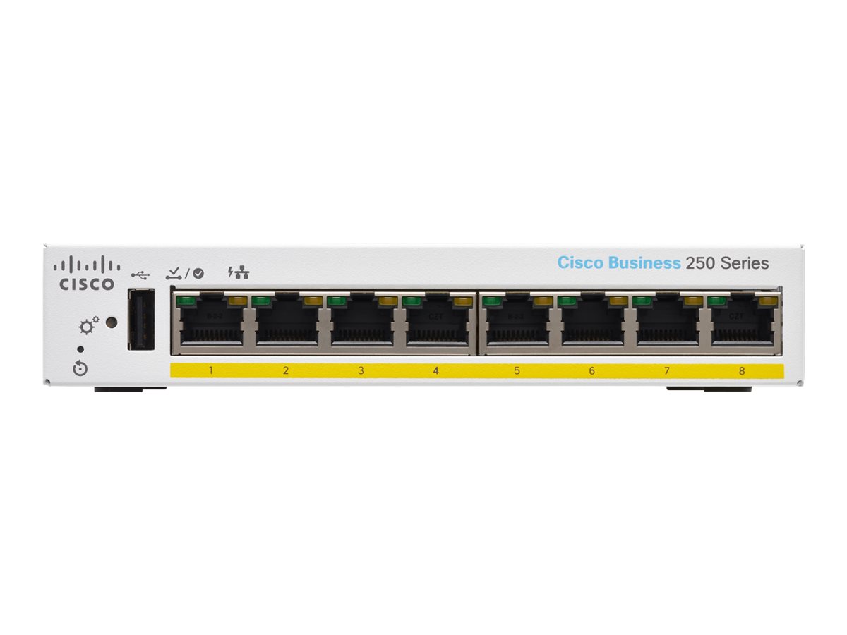 Cisco Business 250 Series CBS250-8PP-D - Commutateur - C3 - intelligent - 8 x 10/100/1000 (PoE+) - de bureau - PoE+ (45 W) - CBS250-8PP-D-EU - Concentrateurs et commutateurs gigabit
