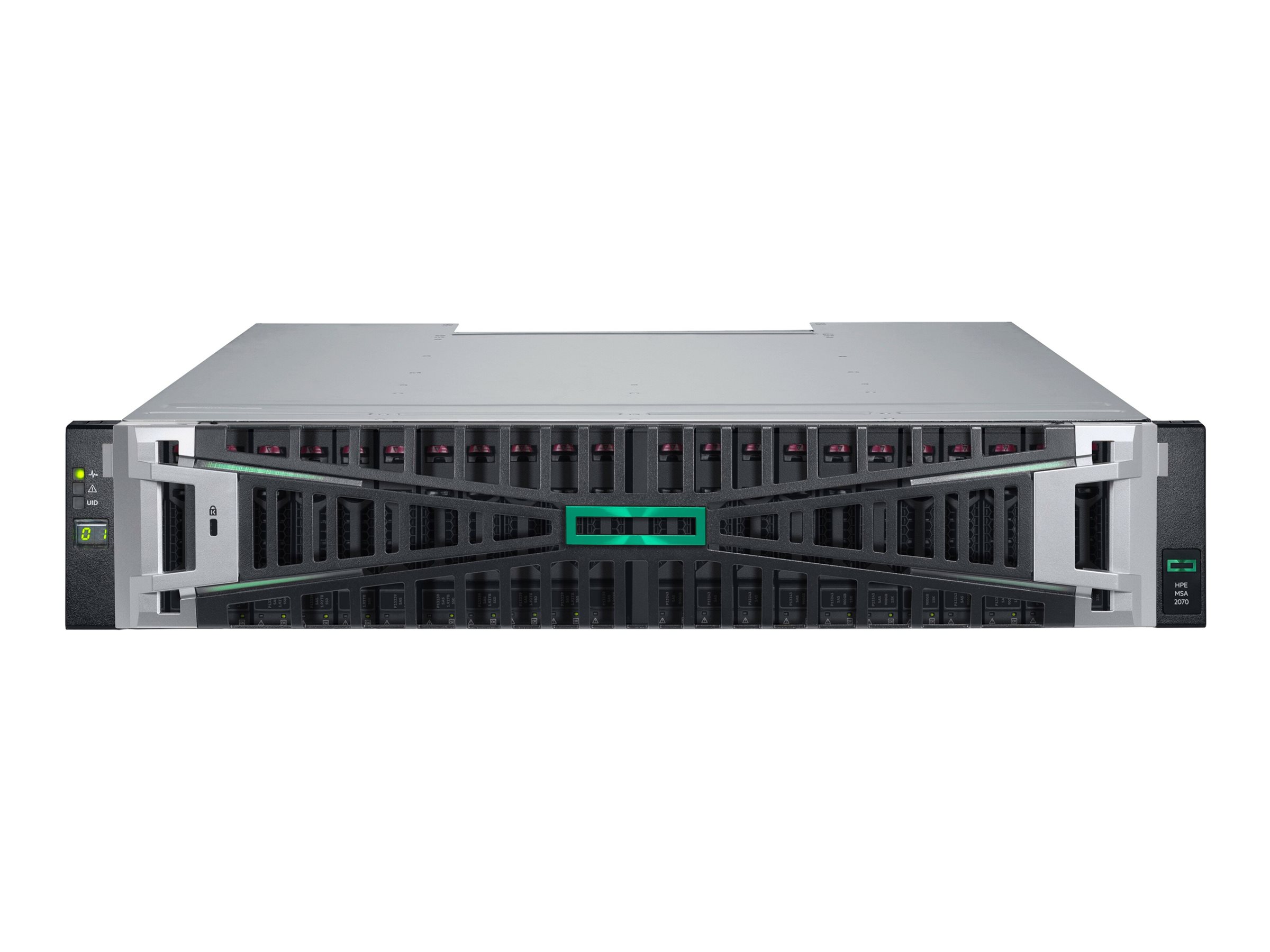 HPE Modular Smart Array 2070 10/25GbE iSCSI SFF Storage - Réseau de disques à semi-conducteurs - 46 To - 24 Baies (SAS-3) - SSD 3.84 To x 12 - iSCSI (10 GbE), iSCSI (25 GbE) (externe) - rack-montable - 2U - P76569-B25 - NAS