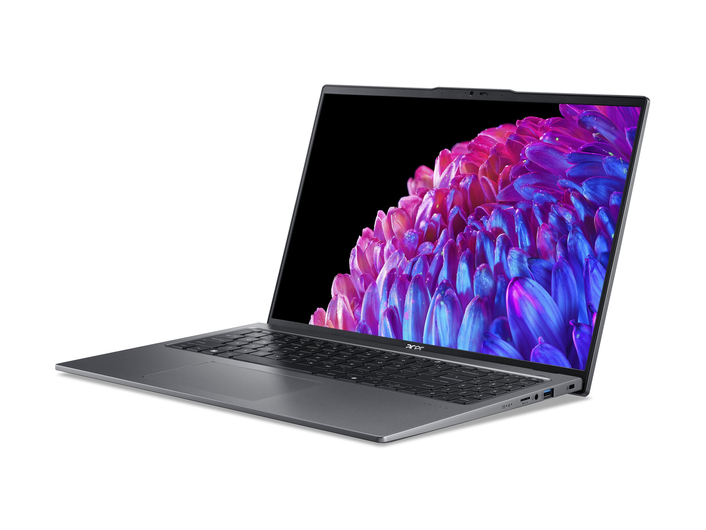 Acer Swift Go 16 SFG16-72 - Conception de charnière à 180 degrés - Intel Core Ultra 7 - 155H / jusqu'à 4.8 GHz - Win 11 Home - Intel Arc Graphics - 16 Go RAM - 1.024 To SSD NVMe - 16" OLED 3200 x 2000 (WQXGA+) @ 120 Hz - Wi-Fi 6E - gris acier - clavier : Français - NX.KX4EF.001 - Ordinateurs portables