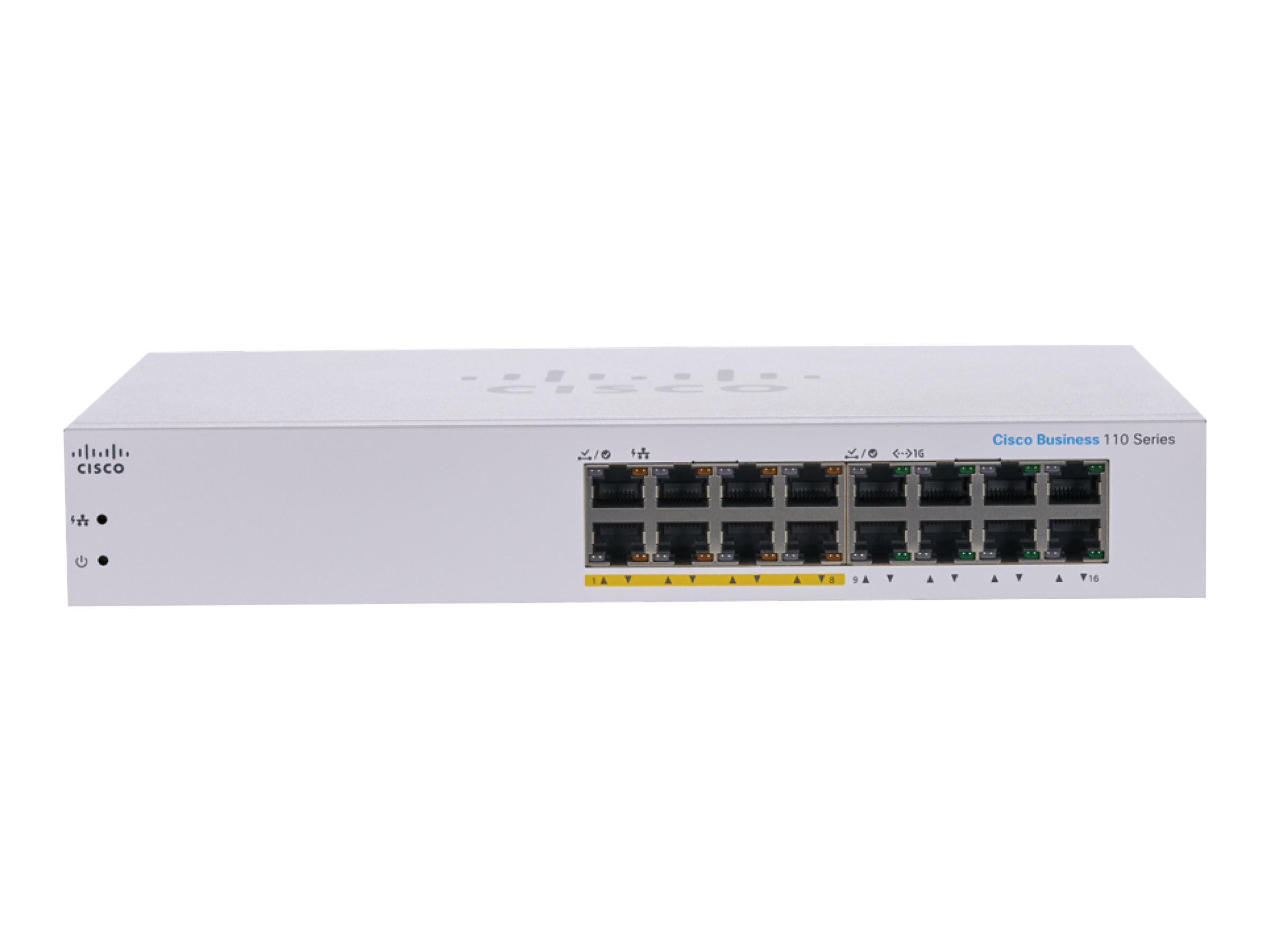Cisco Business 110 Series 110-16PP - Commutateur - non géré - 8 x 10/100/1000 (PoE) + 8 x 10/100/1000 - de bureau, Montable sur rack, fixation murale - PoE (64 W) - CBS110-16PP-EU - Concentrateurs et commutateurs gigabit