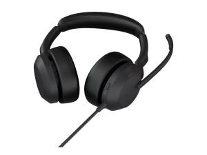 Jabra Evolve2 50 UC Stereo - Micro-casque - sur-oreille - Bluetooth - sans fil, filaire - Suppresseur de bruit actif - USB-C - noir - certifié Zoom, Certifié pour Microsoft Teams, Cisco Webex Certified, Certifié Alcatel-Lucent, Certifié Avaya, Certifié Unify, Certifié Amazon Chime - 25089-989-899 - Écouteurs