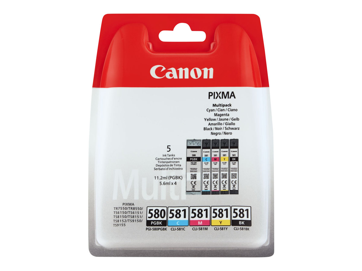 Canon CLI-581 BK/C/M/Y Multi Pack - Pack de 4 - 5.6 ml - noir, jaune, cyan, magenta - original - boîte - réservoir d'encre - pour PIXMA TS6251, TS6350, TS6351, TS705, TS8252, TS8350, TS8351, TS8352, TS9550, TS9551 - 2103C007 - Cartouches d'encre Canon