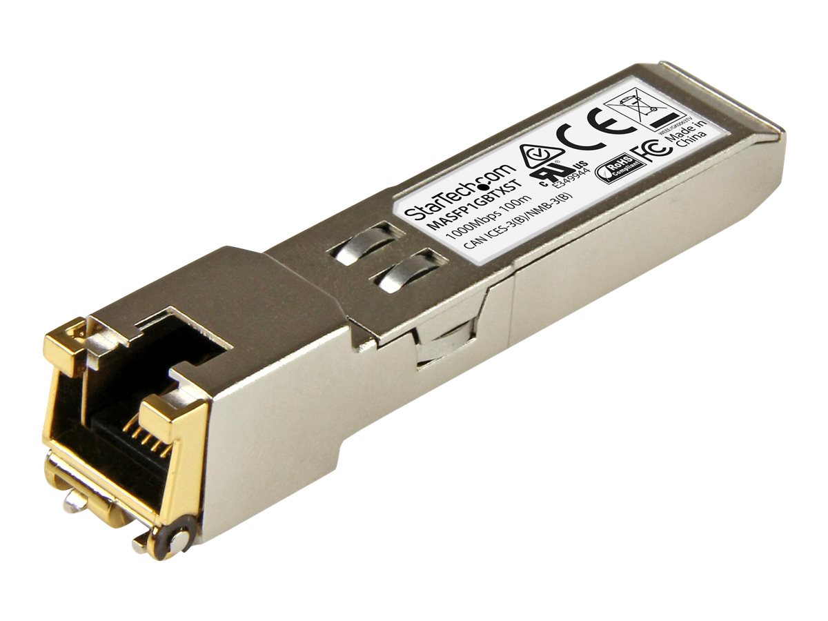 StarTech.com Module de transceiver SFP Gigabit RJ45 en cuivre - Compatible Cisco Meraki MA-SFP-1GB-TX - 1000Base-T - Mini-GBIC - 100 m - Module transmetteur SFP (mini-GBIC) (équivalent à : Cisco Meraki MA-SFP-1GB-TX) - 1GbE - 1000Base-T - RJ-45 - jusqu'à 100 m - MASFP1GBTXST - Transmetteurs SFP