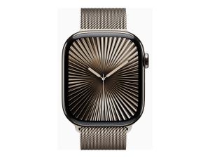 Apple Watch Series 10 (GPS + Cellular) - 46 mm - titanium naturel - montre intelligente avec boucle milanaise - maille en acier inox - naturel - taille du bracelet : S/M - 64 Go - LTE, Wi-Fi 4, UWB, Bluetooth - 4G - 41.7 g - MC7Q4QF/A - Montres intelligentes