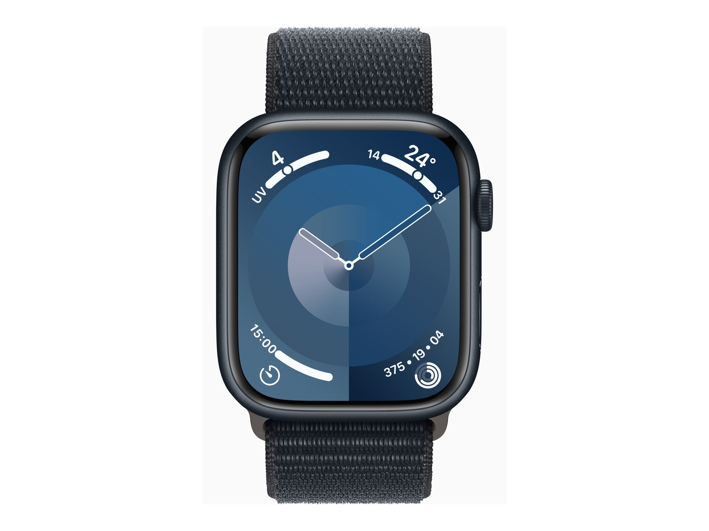 Apple Watch Series 9 (GPS) - 45 mm - aluminium minuit - montre intelligente avec boucle sport - deux couches de matières textiles tissées - minuit - 64 Go - Wi-Fi, UWB, Bluetooth - 38.7 g - MR9C3QF/A - Montres intelligentes