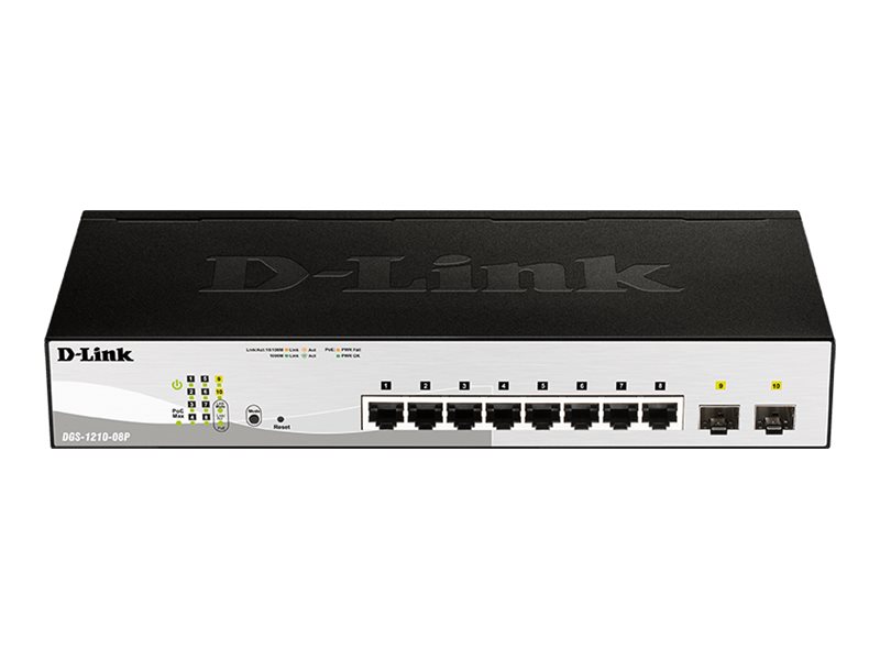 D-Link Web Smart DGS-1210-08P - Commutateur - Géré - 8 x 10/100/1000 (PoE) + 2 x Gigabit SFP - de bureau, Montable sur rack - PoE (45 W) - DGS-1210-08P/E - Concentrateurs et commutateurs gigabit