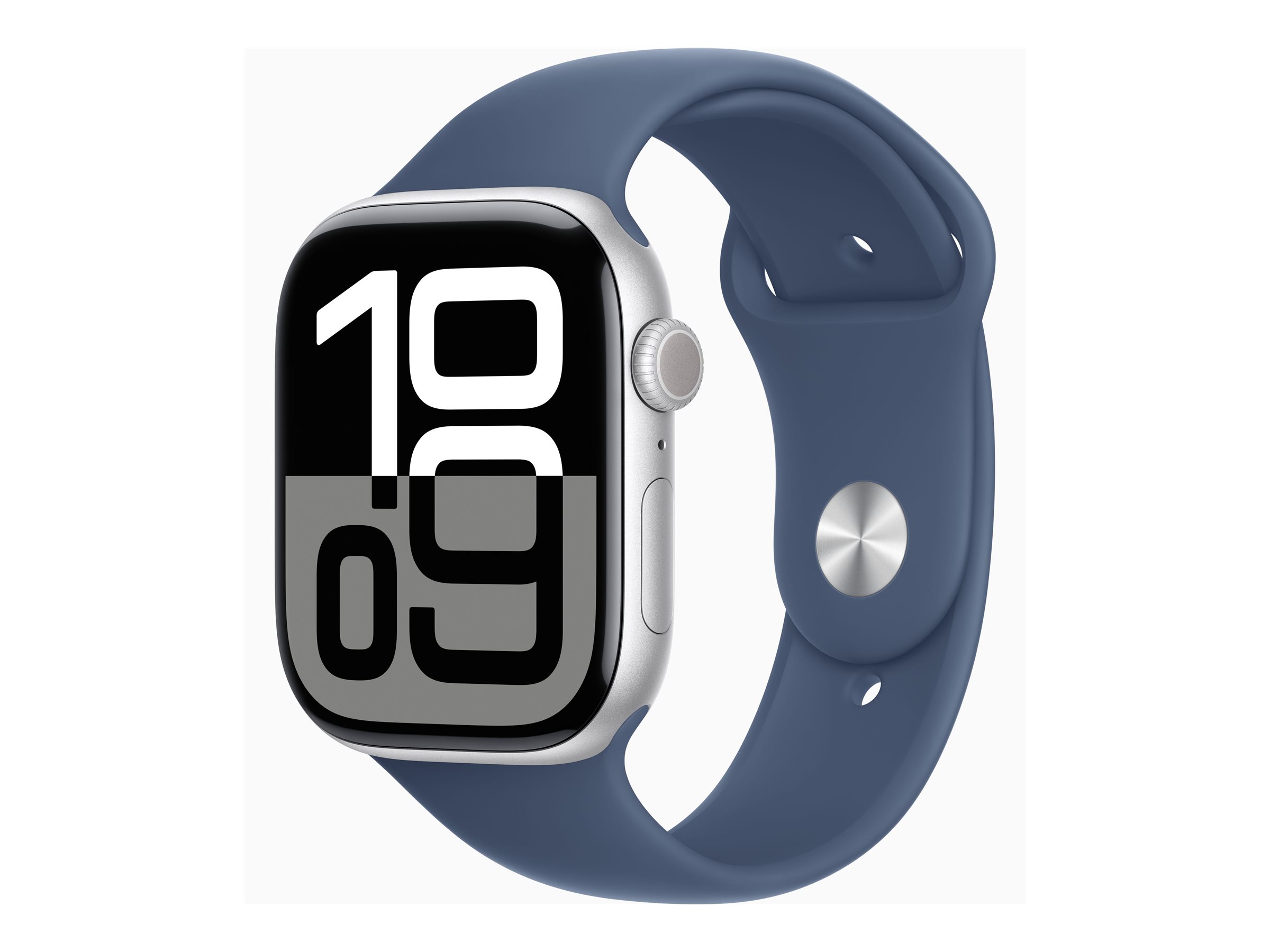 Apple Watch Series 10 (GPS + Cellular) - 46 mm - aluminium argenté - montre intelligente avec bande sport - fluoroélastomère - denim - taille du bracelet : M/L - 64 Go - LTE, Wi-Fi 4, UWB, Bluetooth - 4G - 35.3 g - MWY13QF/A - Montres intelligentes