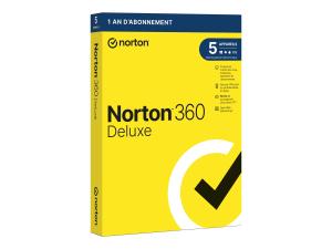 Norton 360 Deluxe - Version boîte (1 an) - 5 périphériques, espace de stockage de cloud 50 GB - Mass Market - Win, Mac, Android, iOS - français - 21409192 - Suites de sécurité