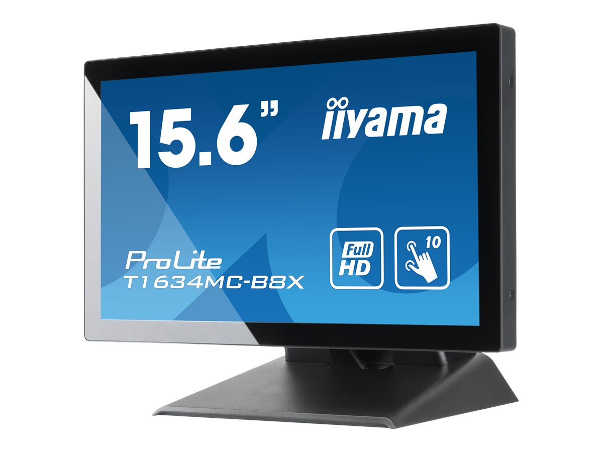 iiyama ProLite T1634MC-B8X - Écran LED - 15.6" - écran tactile - 1920 x 1080 Full HD (1080p) @ 60 Hz - IPS - 450 cd/m² - 700:1 - 25 ms - HDMI, VGA, DisplayPort - noir, mat - T1634MC-B8X - Écrans d'ordinateur
