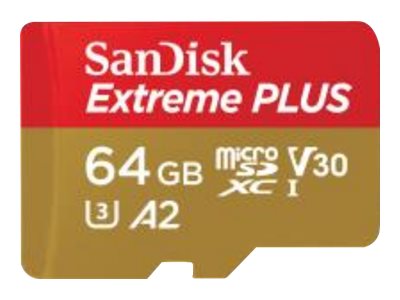 SanDisk Extreme PLUS - Carte mémoire flash (adaptateur microSDXC vers SD inclus(e)) - 64 Go - A2 / Video Class V30 / UHS-I U3 / Class10 - microSDXC UHS-I - SDSQXBU-064G-GN6MA - Cartes flash