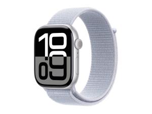 Apple Watch Series 10 (GPS) - 46 mm - aluminium argenté - montre intelligente avec boucle sport - deux couches de matières textiles tissées - nuage bleu - taille du poignet : 130-200 mm - 64 Go - Wi-Fi 4, UWB, Bluetooth - 36.4 g - MWWN3QF/A - Montres intelligentes