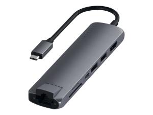 Satechi USB-C Slim Multi-Port with Ethernet Adapter - Station d'accueil - USB-C - HDMI - 1GbE - ST-UCSMA3M - Stations d'accueil pour ordinateur portable