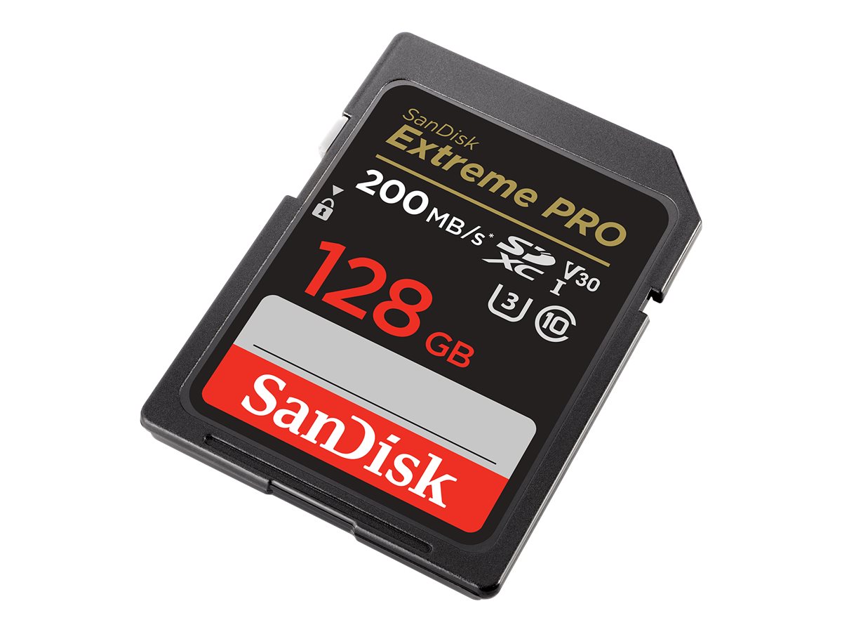 SanDisk Extreme Pro - Carte mémoire flash - 128 Go - Video Class V30 / UHS-I U3 / Class10 - SDXC UHS-I - SDSDXXD-128G-GN4IN - Cartes flash