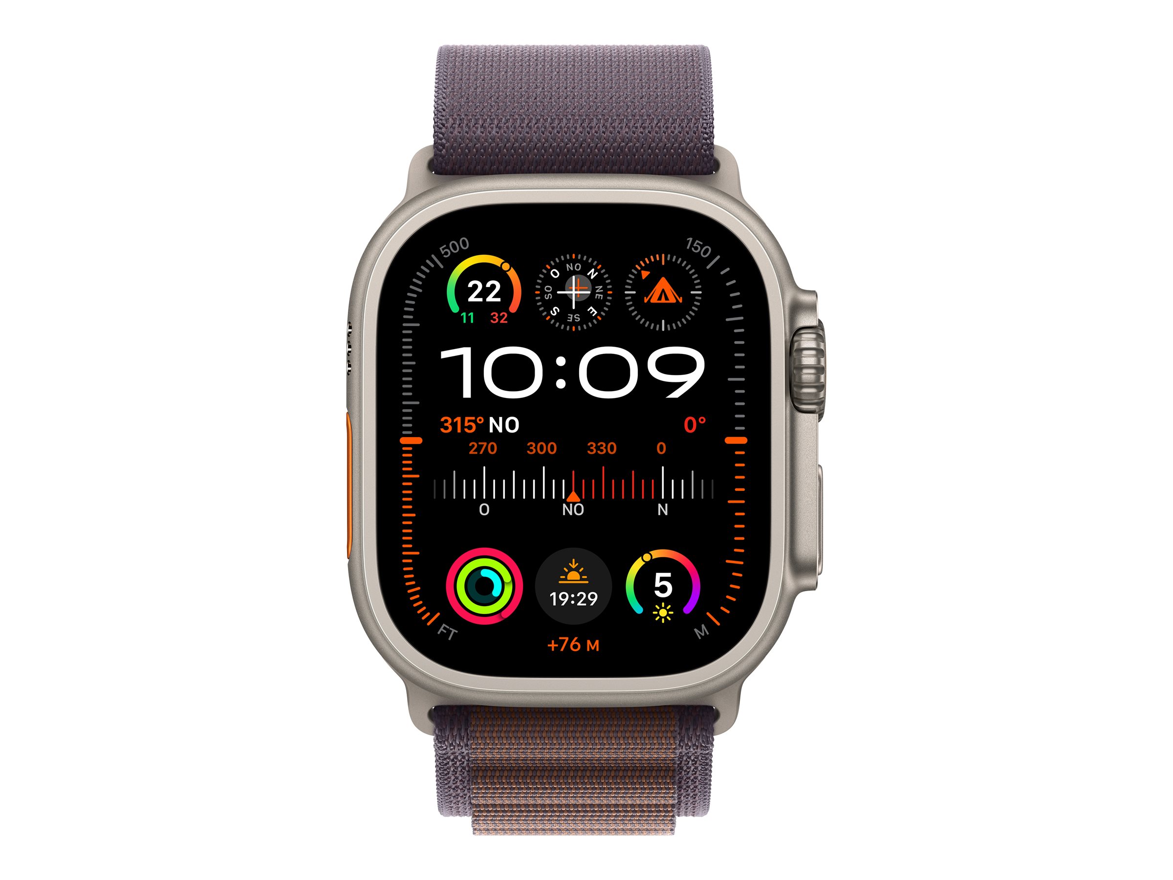 Apple Watch Ultra 2 - 49 mm - titane - montre intelligente avec Boucle Alpine - textile - indigo - taille du bracelet : L - 64 Go - Wi-Fi, LTE, UWB, Bluetooth - 4G - 61.4 g - MREW3NF/A - Montres intelligentes