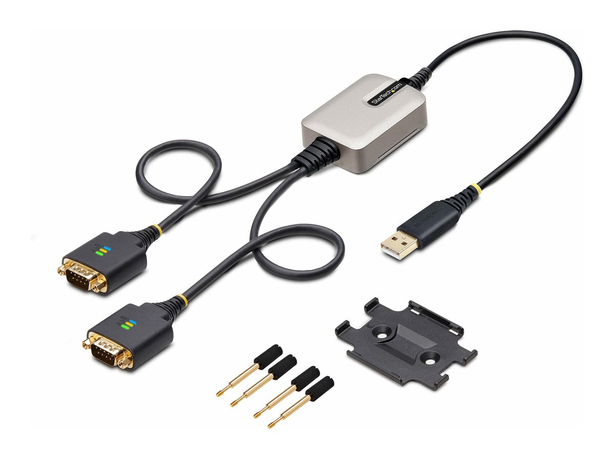 StarTech.com 2ft (60cm) 2-Port USB to Serial Adapter Cable, Interchangeable DB9 Screws/Nuts, COM Retention, USB-A to DB9 RS232, FTDI, Level-4 ESD Protection, Windows/macOS/ChromeOS/Linux - Rugged TPE Construction (2P1FFC-USB-SERIAL) - Câble USB / série - USB (M) pour DB-9 (M) - 60 cm - noir - 2P1FFC-USB-SERIAL - Câbles USB