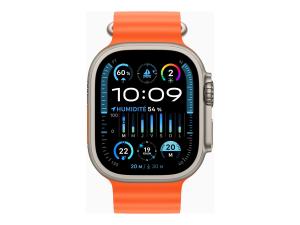Apple Watch Ultra 2 - 49 mm - titane - montre intelligente avec Bracelet Océan - fluoroélastomère - de couleur orange - taille du poignet : 130-200 mm - 64 Go - Wi-Fi, LTE, UWB, Bluetooth - 4G - 61.4 g - démo - 3M578F/A - Montres intelligentes