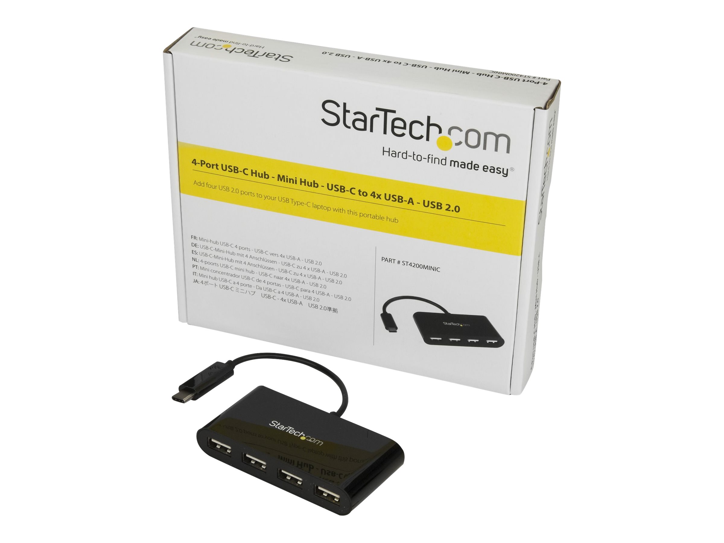 StarTech.com Hub USB-C 4 ports - Mini-hub - Concentrateur USB Type-C - USB C vers 4x USB-A - USB 2.0 - Concentrateur (hub) - 4 x USB 2.0 - de bureau - ST4200MINIC - Concentrateurs USB