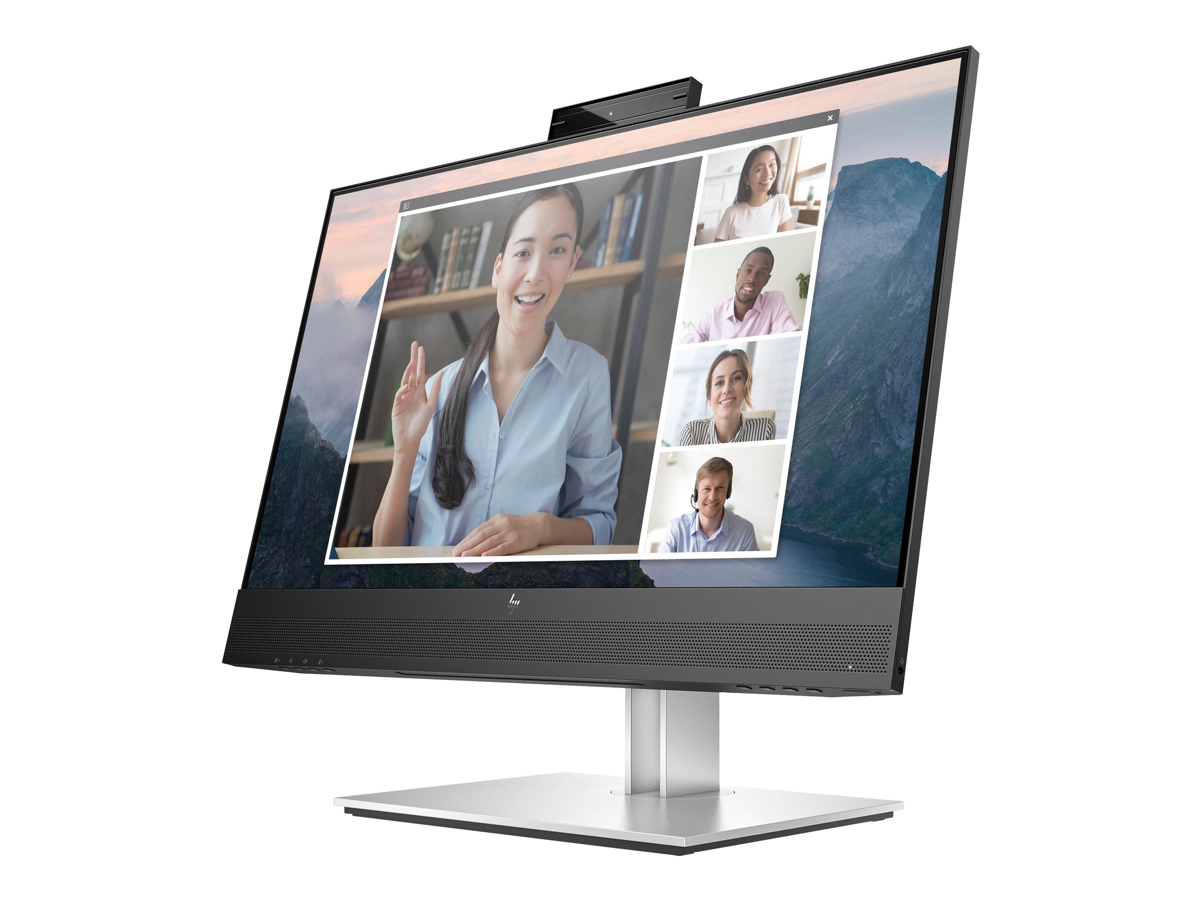 HP E24mv G4 Conferencing Monitor - E-Series - écran LED - 23.8" - 1920 x 1080 Full HD (1080p) @ 60 Hz - IPS - 250 cd/m² - 1000:1 - 5 ms - HDMI, VGA, DisplayPort - haut-parleurs - argent, tête noire - 169L0AA#ABB - Écrans d'ordinateur