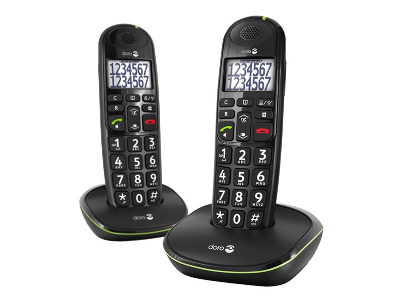 DORO PhoneEasy 110 Duo - Téléphone sans fil avec ID d'appelant/appel en instance - DECT\GAP - noir + combiné supplémentaire - 6219 - Téléphones sans fil