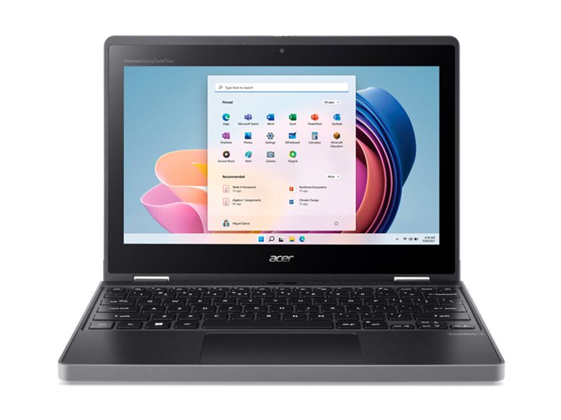 Acer TravelMate B3 Spin 11 TMB311R-33 - Conception inclinable - Intel N-series - N100 / jusqu'à 3.4 GHz - Win 11 Pro Education - UHD Graphics - 4 Go RAM - 64 Go eMMC - 11.6" IPS écran tactile 1366 x 768 - IEEE 802.11b, IEEE 802.11a, IEEE 802.11g, IEEE 802.11n, IEEE 802.11ac, IEEE 802.11ax (Wi-Fi 6E), Bluetooth 5.3 - Wi-Fi 6E, Bluetooth - schiste noir - clavier : Français - NX.VYNEF.003 - Ordinateurs portables