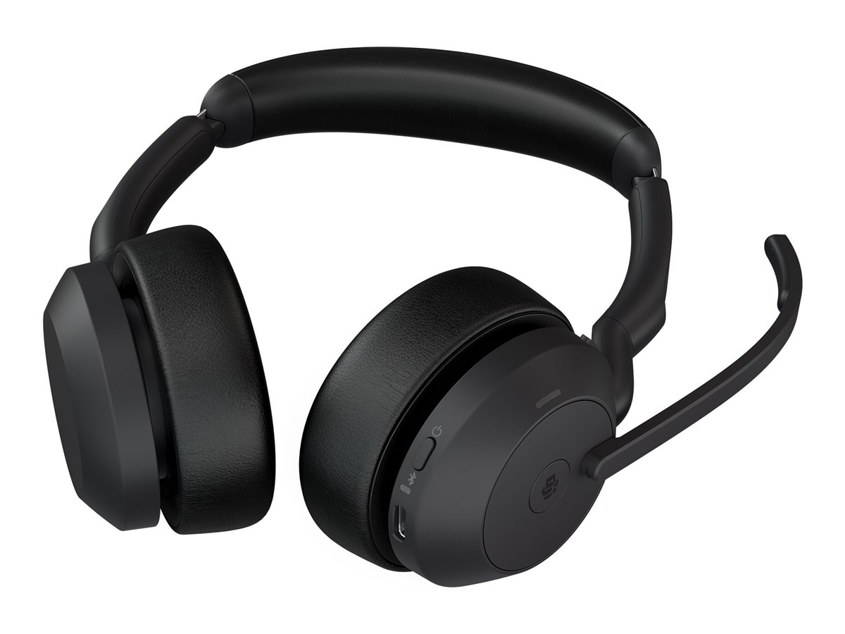 Jabra Evolve2 55 MS Stereo - Micro-casque - sur-oreille - Bluetooth - sans fil - Suppresseur de bruit actif - USB-C - noir - certifié Zoom, Cisco Webex Certified, Certifié Alcatel-Lucent, Certifié Avaya, Certifié Unify, Certifié MFi, Certifié Google Meet, Certifié Amazon Chime - 25599-999-899 - Écouteurs