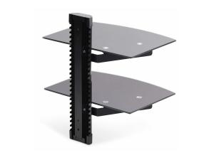 StarTech.com Dual Floating Wall-Mounted AV Shelves, Adjustable Height Shelf For Under TV, Organize A/V Equipment On Black Tempered Glass Shelves - Étagère - pour composants audio/vidéo - aluminium, acier, plastique - noir - montable sur mur - 2B-WALL-MOUNT-SHELF - Montages d'équipement audio et vidéo