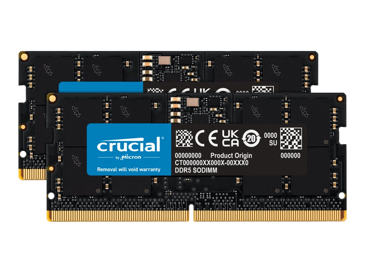 Crucial - DDR5 - kit - 48 Go: 2 x 24 Go - SO DIMM 262 broches - 5600 MHz / PC5-44800 - CL46 - 1.1 V - on-die ECC - noir - CT2K24G56C46S5 - Mémoire pour ordinateur portable