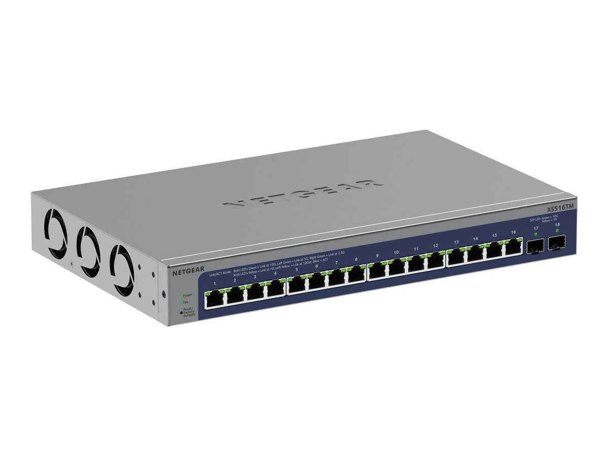 NETGEAR XS516TM - Commutateur - 2+/L3 Lite - intelligent - 16 x 10/25 Gigabit Ethernet + 2 x Ethernet SFP+ de 10Go (liaison montante) - de bureau, Montable sur rack - XS516TM-100EUS - Commutateurs gérés