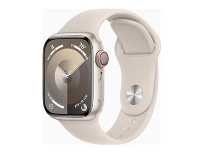 Apple Watch Series 9 (GPS + Cellular) - 41 mm - aluminium droit - montre intelligente avec bande sport - fluoroélastomère - droit - taille du bracelet : S/M - 64 Go - Wi-Fi, LTE, UWB, Bluetooth - 4G - 32.1 g - MRHN3QF/A - Montres intelligentes