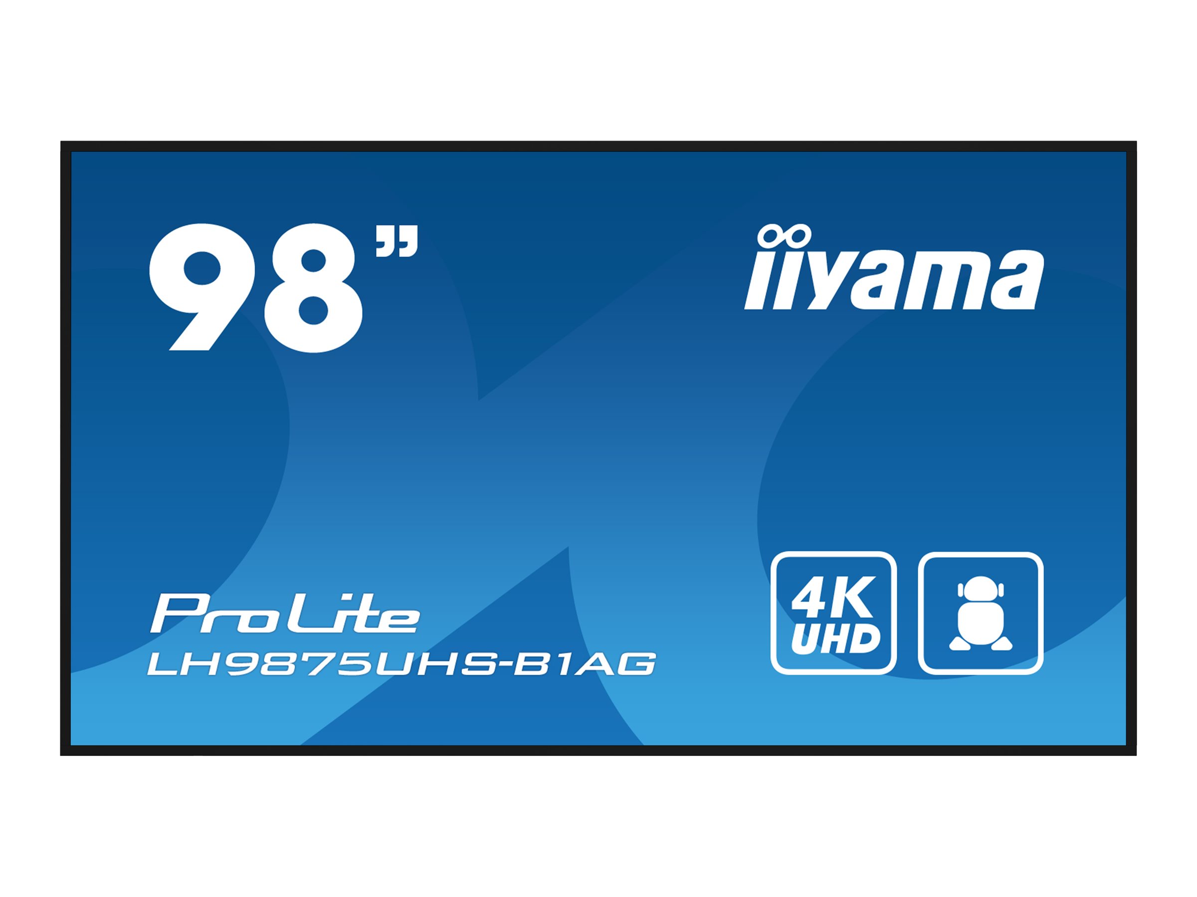 iiyama ProLite LH9875UHS-B1AG - Classe de diagonale 98" (97.5" visualisable) écran LCD rétro-éclairé par LED - signalisation numérique - avec lecteur multimédia SoC intégré - Android - 4K UHD (2160p) 3840 x 2160 - noir - LH9875UHS-B1AG - Écrans de signalisation numérique