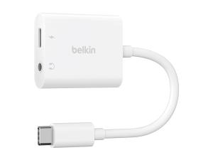 Belkin RockStar - USB-C vers jack de casque / adaptateur de charge - 24 pin USB-C mâle pour 24 pin USB-C, jack mini femelle - USB Power Delivery (60W) - NPA004btWH - Câbles spéciaux