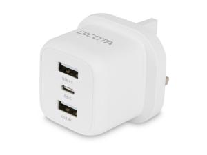 DICOTA - Adaptateur secteur - compact, ordinateur portable - 32 Watt - 3 A - 3 connecteurs de sortie (24 pin USB-C, 2 x USB) - blanc - Royaume-Uni - D32070 - Adaptateurs électriques et chargeurs