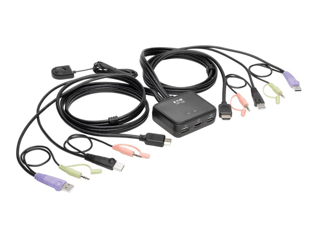Eaton Tripp Lite series 2-Port USB/HD Cable KVM Switch with Audio/Video, Cables and USB Peripheral Sharing - Commutateur écran-clavier-souris/audio/USB - 2 x KVM / audio / USB - 1 utilisateur local - de bureau - B032-HUA2 - Commutateurs KVM