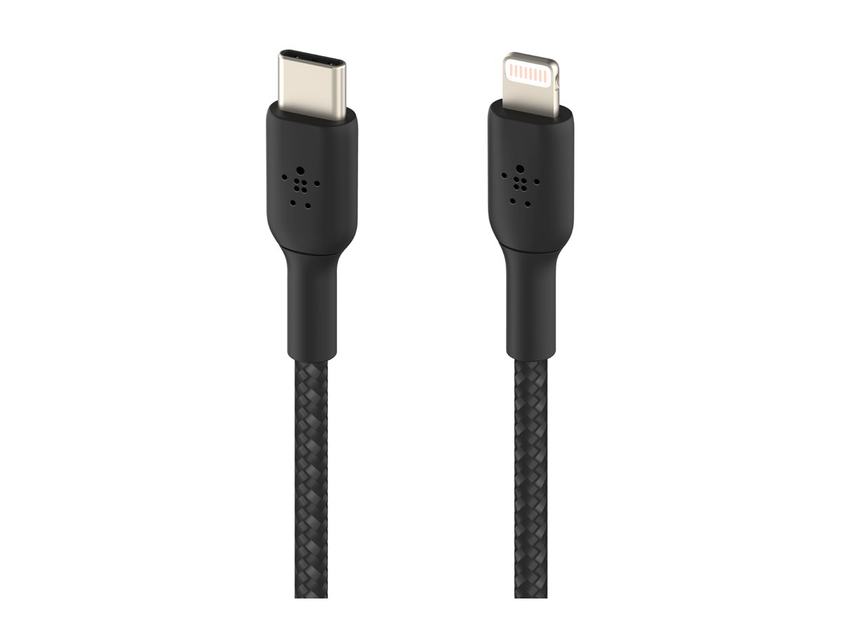 Belkin BOOST CHARGE - Câble Lightning - 24 pin USB-C mâle pour Lightning mâle - 2 m - noir - Alimentation USB (18 W) - CAA004BT2MBK - Câbles spéciaux