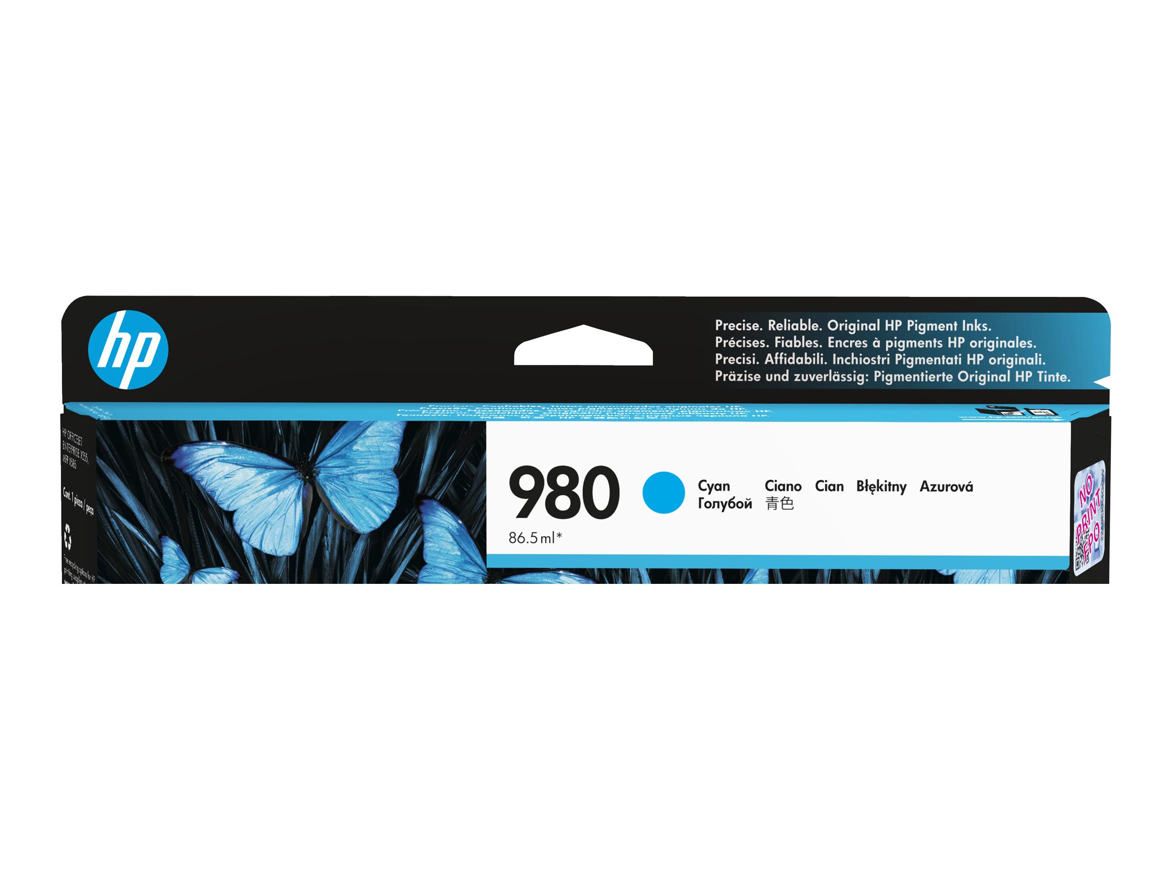 HP 980 - 86.5 ml - cyan - original - cartouche d'encre - pour Officejet Enterprise Color MFP X585; Officejet Enterprise Color Flow MFP X585 - D8J07A - Cartouches d'imprimante