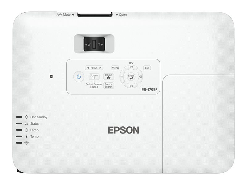 Epson EB-1795F - Projecteur 3LCD - portable - 3200 lumens (blanc) - 3200 lumens (couleur) - Full HD (1920 x 1080) - 16:9 - 1080p - 802.11n wireless / NFC / Miracast - noir, blanc - V11H796040 - Projecteurs numériques