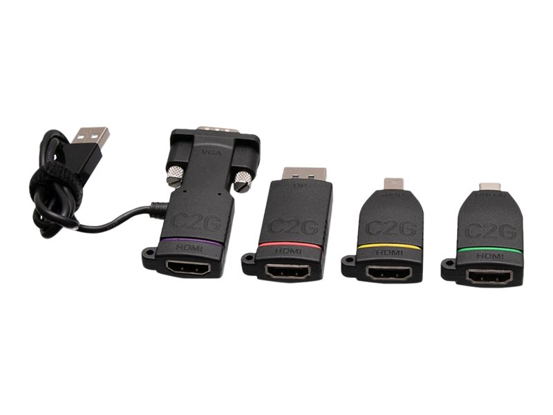 C2G Universal 4K HDMI Adapter Ring with Mini DisplayPort, DisplayPort, USB C, Lightning, and VGA - M/F - Kit d'adaptateur vidéo - noir - support 4K - C2G29888 - Accessoires pour téléviseurs