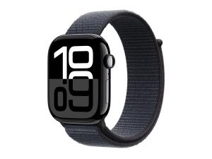 Apple Watch Series 10 (GPS) - 46 mm - aluminium noir jais - montre intelligente avec boucle sport - deux couches de matières textiles tissées - encre - taille du poignet : 130-200 mm - 64 Go - Wi-Fi 4, UWB, Bluetooth - 36.4 g - MWWR3QF/A - Montres intelligentes